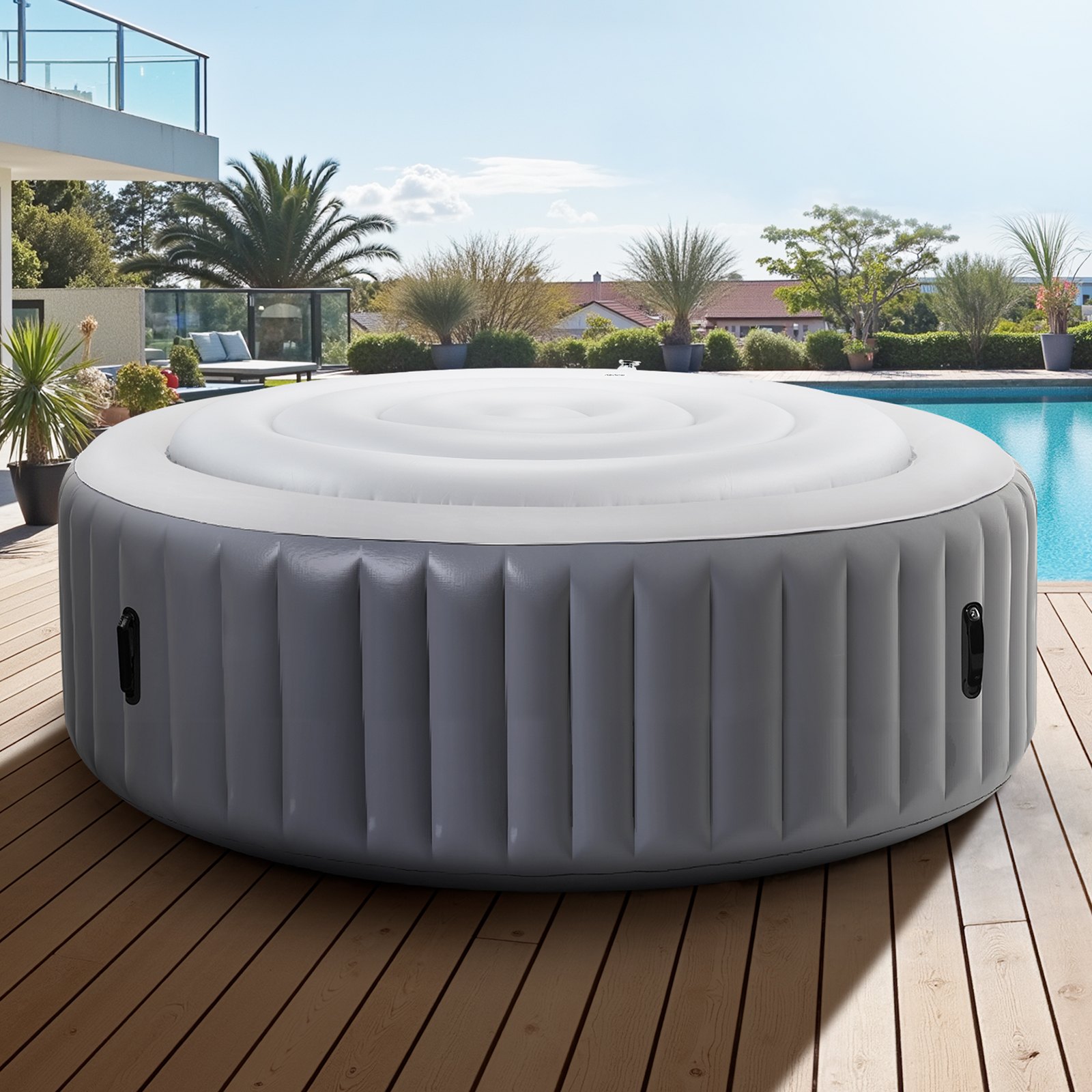 VEVOR Inflatable Hot Tub Cover, 4.5 Ft / 137 cm Round Hot Tub Cover Protector, Insulated Spa Covers for Inflatable Hottub, Weatherproof and Waterproof Energy Saving Lid for Outdoor Use, White