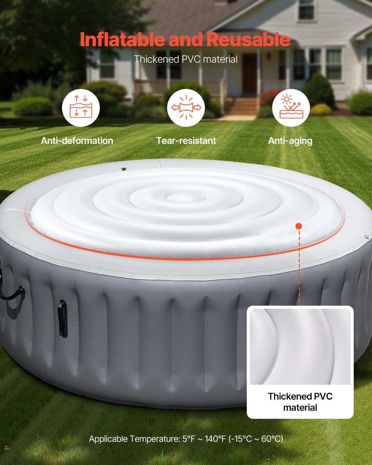 VEVOR Inflatable Hot Tub Cover, 5.4 Ft / 164.5 cm Round Hot Tub Cover Protector, Insulated Spa Covers for Inflatable Hottub, Weatherproof and Waterproof Energy Saving Lid for Outdoor Use, White