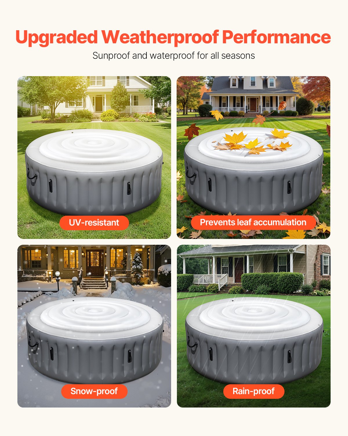 VEVOR Inflatable Hot Tub Cover, 5.4 Ft / 164.5 cm Round Hot Tub Cover Protector, Insulated Spa Covers for Inflatable Hottub, Weatherproof and Waterproof Energy Saving Lid for Outdoor Use, White