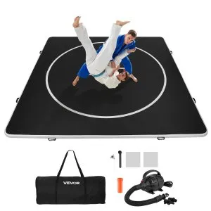 VEVOR 13x13 ft Wrestling Mat Inflatable, Martial Arts Thick Mat for Home Gym Exercise, PVC Foldable Training Mats with Circles and 600W Air Pump, for Gymnastics, Tatami, Jiu Jitsu BJJ MMA Judo, Black | VEVOR US