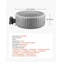 Inflatable Hot Tub 2 to 4 Person 70.9 x 26in Round Portable Outdoor Spa 110 Jets