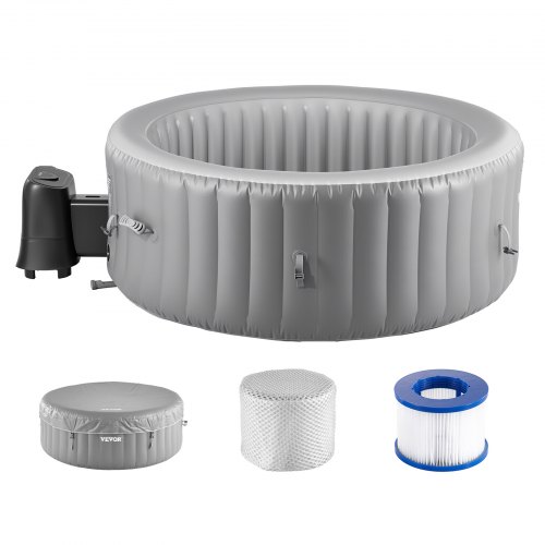VEVOR Inflatable Hot Tub, 2 to 4 Person Capacity, 1800 x 660mm Round Portable Outdoor Spa, with 110 Soothing Jets, Filter, Cover and Mat, Multi-function Control Panel, PVC Outdoor Hot Tub, Grey