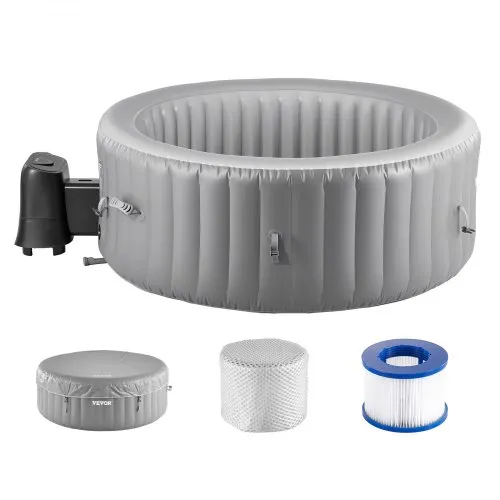 VEVOR Inflatable Hot Tub, 4 to 6 Person Capacity, 81.9 x 26 in Round Portable Outdoor Spa, with 130 Soothing Jets, Filter, Cover and Mat, Multi-function Control Panel, PVC Outdoor Hot Tub, Grey