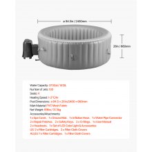 Inflatable Hot Tub 6 to 8 Person Capacity 94.5 x 26in Round Portable Outdoor Spa