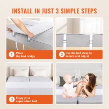 Veovr 2-in-1 Bed Bridge, Extra Long Bed Converter with Fixing Straps and Metal Button,Bed Bridge for Split King Adjustable,King Gap Filler for Bed,Babies,Guests,Couples, 100"L x 24"W