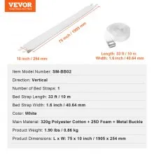 VEVOR Bed Bridge, King Bed Converter Kit, Split King Gap Filler for Adjustable Bed Mattress Connector Mattress Gap Filler with Heavy Duty Metal Buckle Strap 25D Memory Foam (75" L x 10" W)