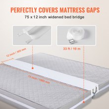 2-in-1 Bed Bridge Twin to King with Attached Sheet - Twin Bed Connector - Split King Gap Filer - Mattress Wedge Gap Filler - Twin to King Bed Converter - Mattress Gap Filler King Bed, 75" L x 12" W