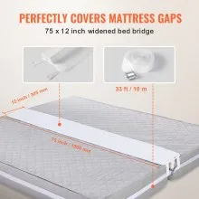 VEVOR Bed Bridge, King Bed Converter Kit, Split King Gap Filler for Adjustable Bed Mattress Connector Mattress Gap Filler with Heavy Duty Metal Buckle Strap 25D Memory Foam (75" L x 12" W)