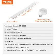 VEVOR Bed Bridge, King Bed Converter Kit, Split King Gap Filler for Adjustable Bed Mattress Connector Mattress Gap Filler with Heavy Duty Metal Buckle Strap 25D Memory Foam (75" L x 12" W)