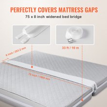 2-in-1 Bed Bridge Twin to King with Attached Sheet - Twin Bed Connector - Split King Gap Filer - Mattress Wedge Gap Filler - Twin to King Bed Converter - Mattress Gap Filler King Bed, 75"L x 8"W