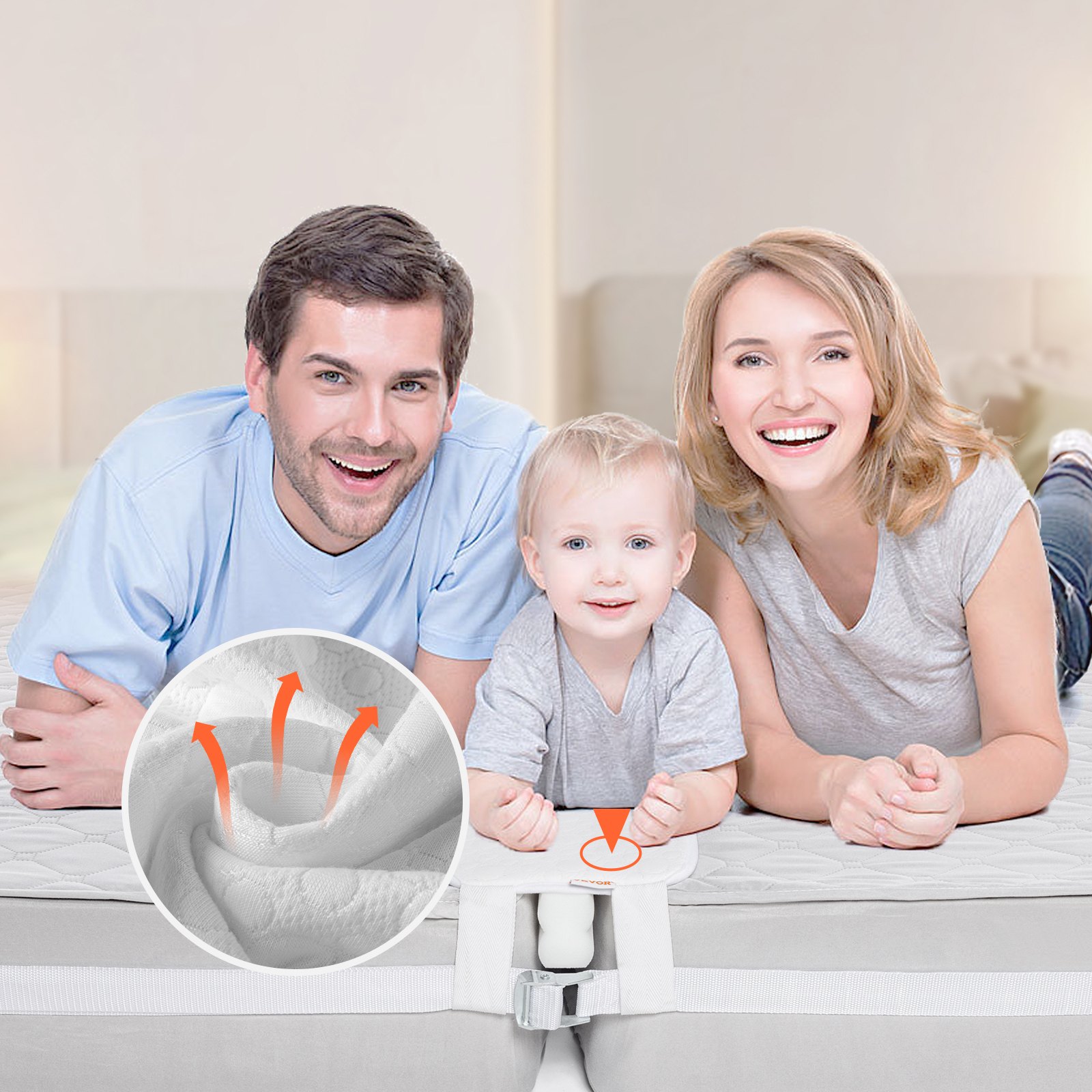 VEVOR Bed Bridge, King Bed Converter Kit, Split King Gap Filler for Adjustable Bed Mattress Connector Mattress Gap Filler with Heavy Duty Metal Buckle Strap 25D Memory Foam (75" L x 8" W)