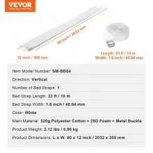 VEVOR Bed Bridge, King Bed Converter Kit, Split King Gap Filler for Adjustable Bed Mattress Connector Mattress Gap Filler with Heavy Duty Metal Buckle Strap 25D Memory Foam (80" L x 12" W)
