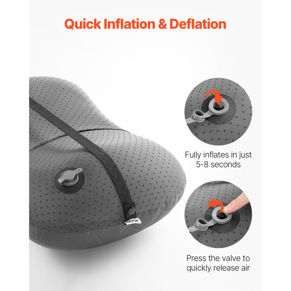 Almohada inflable para acampar VEVOR, almohada de viaje gruesa de 12,7 cm, suave para mochileros con funda extraíble y lavable, bolsa de almacenamiento, ligera y portátil para acampar, viajar en avión, senderismo y oficina.