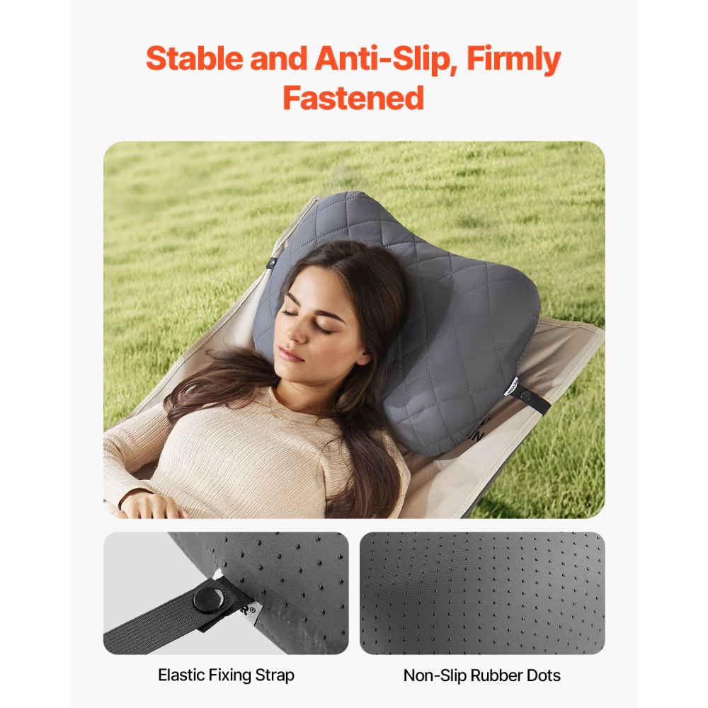 Almohada inflable para acampar VEVOR, almohada de viaje gruesa de 12,7 cm, suave para mochileros con funda extraíble y lavable, bolsa de almacenamiento, ligera y portátil para acampar, viajar en avión, senderismo y oficina.