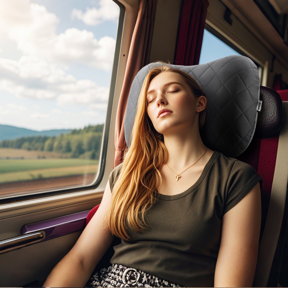 Almohada inflable para acampar VEVOR, almohada de viaje gruesa de 12,7 cm, suave para mochileros con funda extraíble y lavable, bolsa de almacenamiento, ligera y portátil para acampar, viajar en avión, senderismo y oficina.