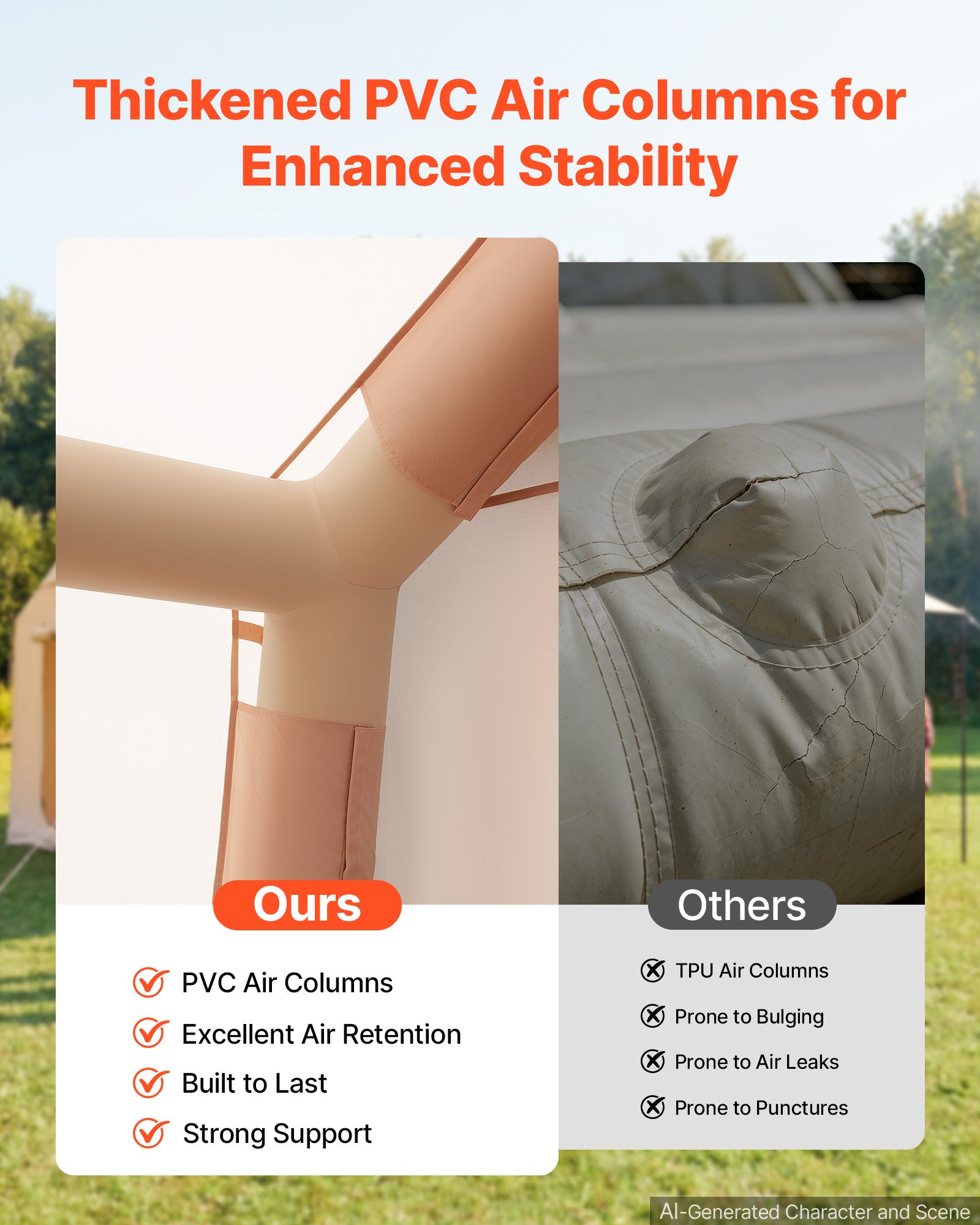 VEVOR Inflatable Tent for Camping 5-8 Person Blow Up Tent with Pump Beige, for Family Outdoor Glamping, Waterproof 420D Oxford, Easy Setup Air House with Skylight, Canopy, Stove Jack & Mesh Windows