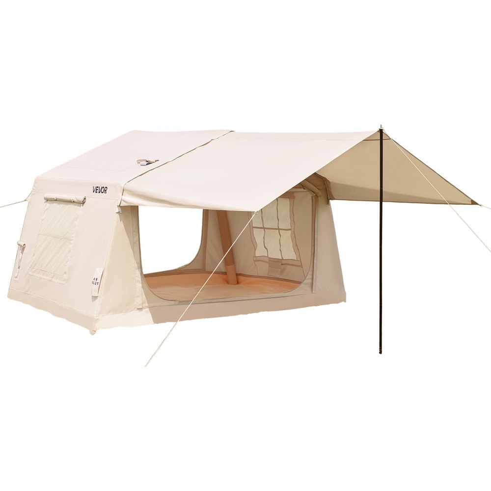 VEVOR Inflatable Tent for Camping 2-4 Person Blow Up Tent with Hand Pump, for Family Outdoor Glamping, Waterproof 420D Oxford, Easy Setup Air House with Skylight, Canopy, Stove Jack & Mesh Windows