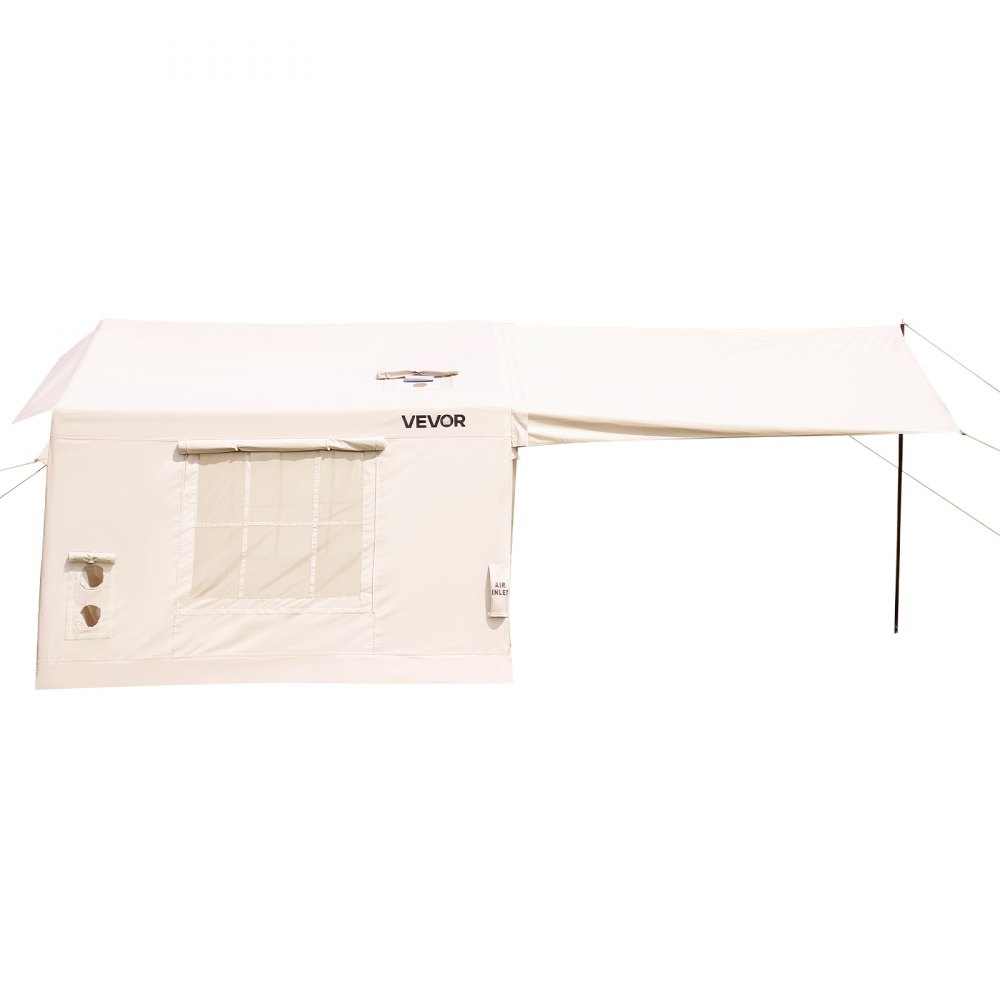 VEVOR Inflatable Tent for Camping 2-4 Person Blow Up Tent with Hand Pump, for Family Outdoor Glamping, Waterproof 420D Oxford, Easy Setup Air House with Skylight, Canopy, Stove Jack & Mesh Windows