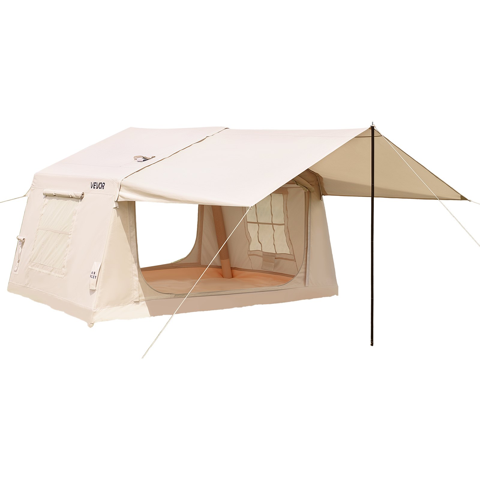 VEVOR Inflatable Tent for Camping 2-4 Person Blow Up Tent with Hand Pump, for Family Outdoor Glamping, Waterproof 420D Oxford, Easy Setup Air House with Skylight, Canopy, Stove Jack & Mesh Windows