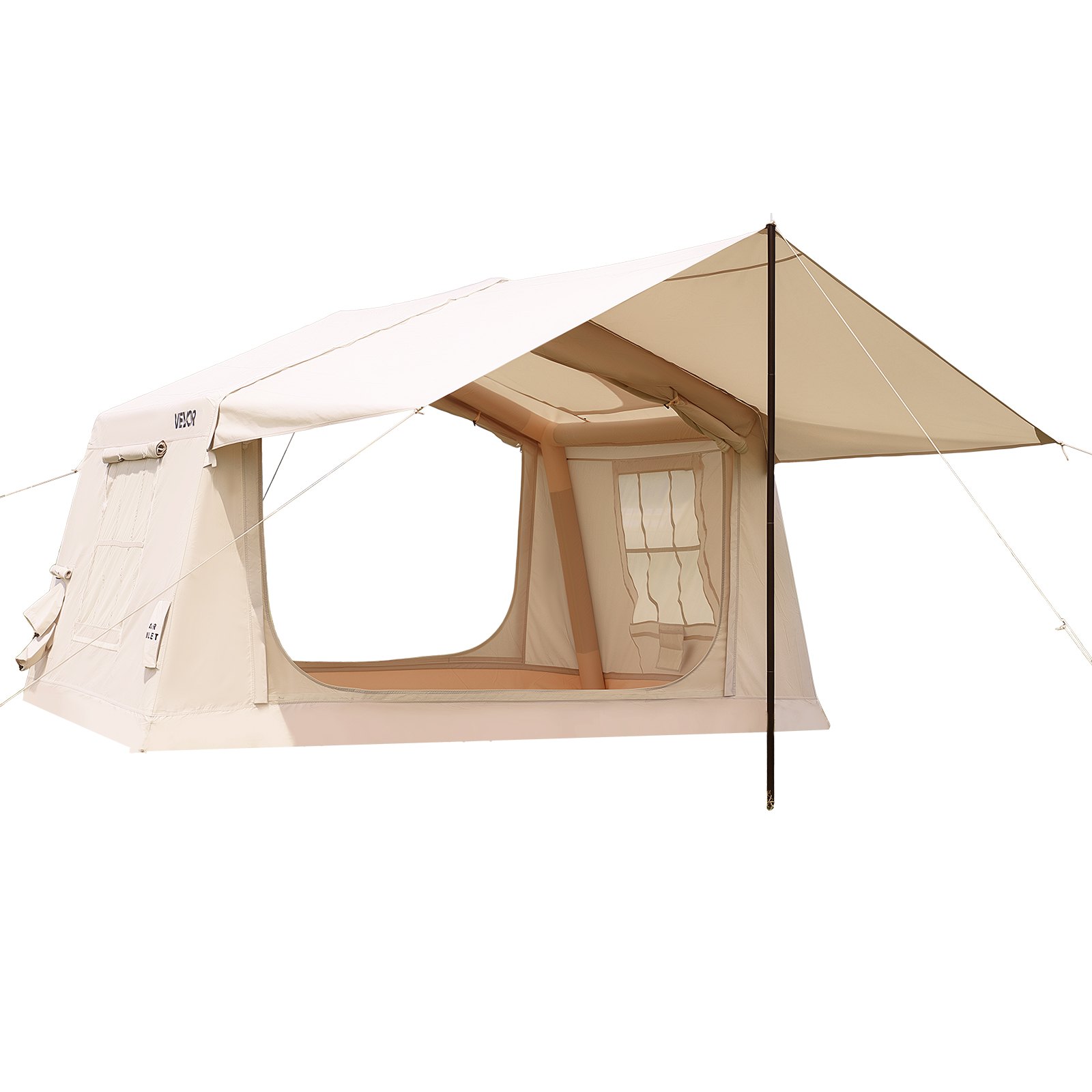 VEVOR Inflatable Tent for Camping 2-4 Person Blow Up Tent with Hand Pump, for Family Outdoor Glamping, Waterproof 420D Oxford, Easy Setup Air House with Skylight, Canopy, Stove Jack & Mesh Windows