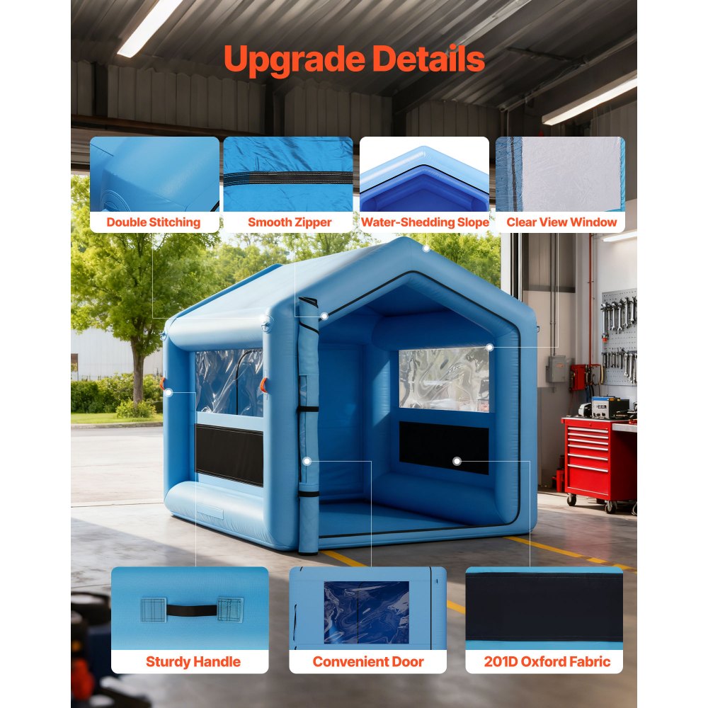 VEVOR Inflatable Paint Booth, 3 x 2.5 x 2.5 m, Inflatable Spray Booth with 550W Powerful Blower and Air Filter System, Triangular Roof, for Painting Bicycle, Motorcycle, Automotive Sheet Metal