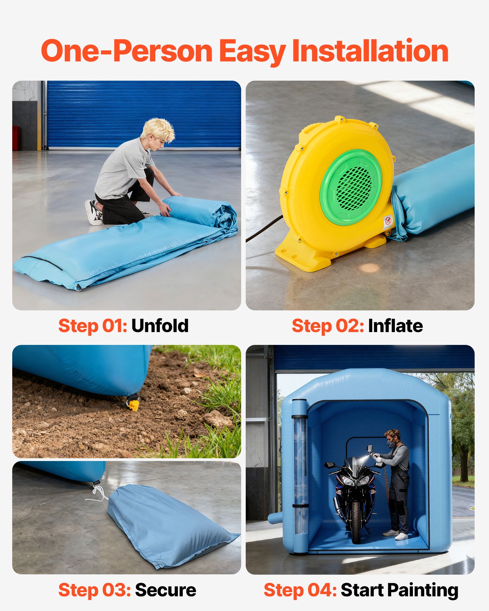 VEVOR Inflatable Paint Booth, 9.84 x 8.2 x 8.2 ft, Inflatable Spray Booth with 550W Powerful Blower and Air Filter System, Round Roof with Light Hook, for Painting Bicycle, Motorcycle, and Furniture