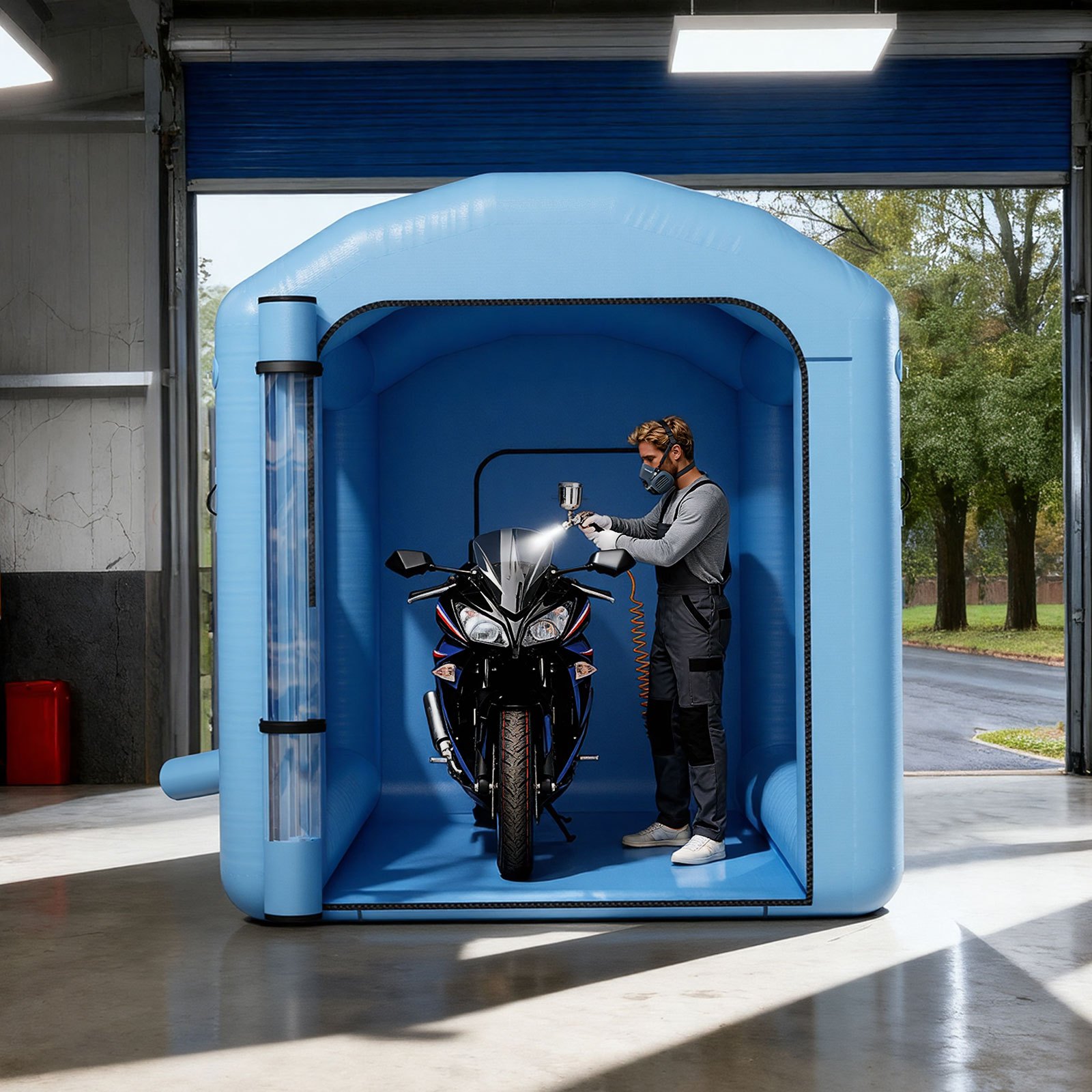 VEVOR Inflatable Paint Booth, 9.84 x 8.2 x 8.2 ft, Inflatable Spray Booth with 550W Powerful Blower and Air Filter System, Round Roof with Light Hook, for Painting Bicycle, Motorcycle, and Furniture
