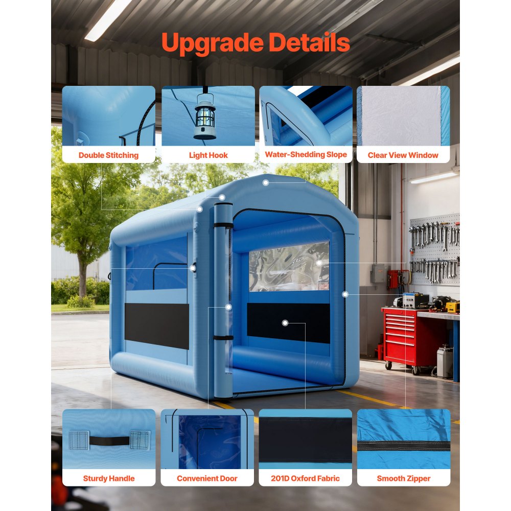 VEVOR Inflatable Paint Booth, 3 x 2.5 x 2.5 m, Inflatable Spray Booth with 550W Powerful Blower and Air Filter System, Round Roof with Light Hook, for Painting Bicycle, Motorcycle, and Furniture