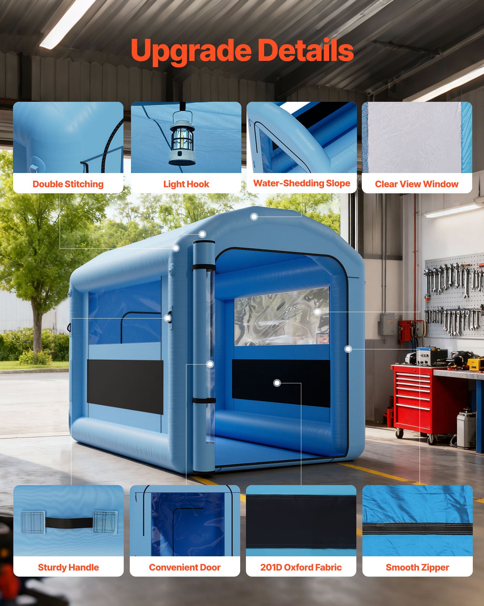 VEVOR Inflatable Paint Booth, 3 x 2.5 x 2.5 m, Inflatable Spray Booth with 550W Powerful Blower and Air Filter System, Round Roof with Light Hook, for Painting Bicycle, Motorcycle, and Furniture