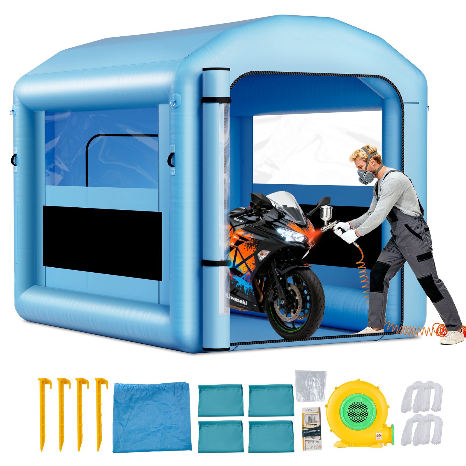 VEVOR Inflatable Paint Booth, 3 x 2.5 x 2.5 m, Inflatable Spray Booth with 550W Powerful Blower and Air Filter System, Round Roof with Light Hook, for Painting Bicycle, Motorcycle, and Furniture