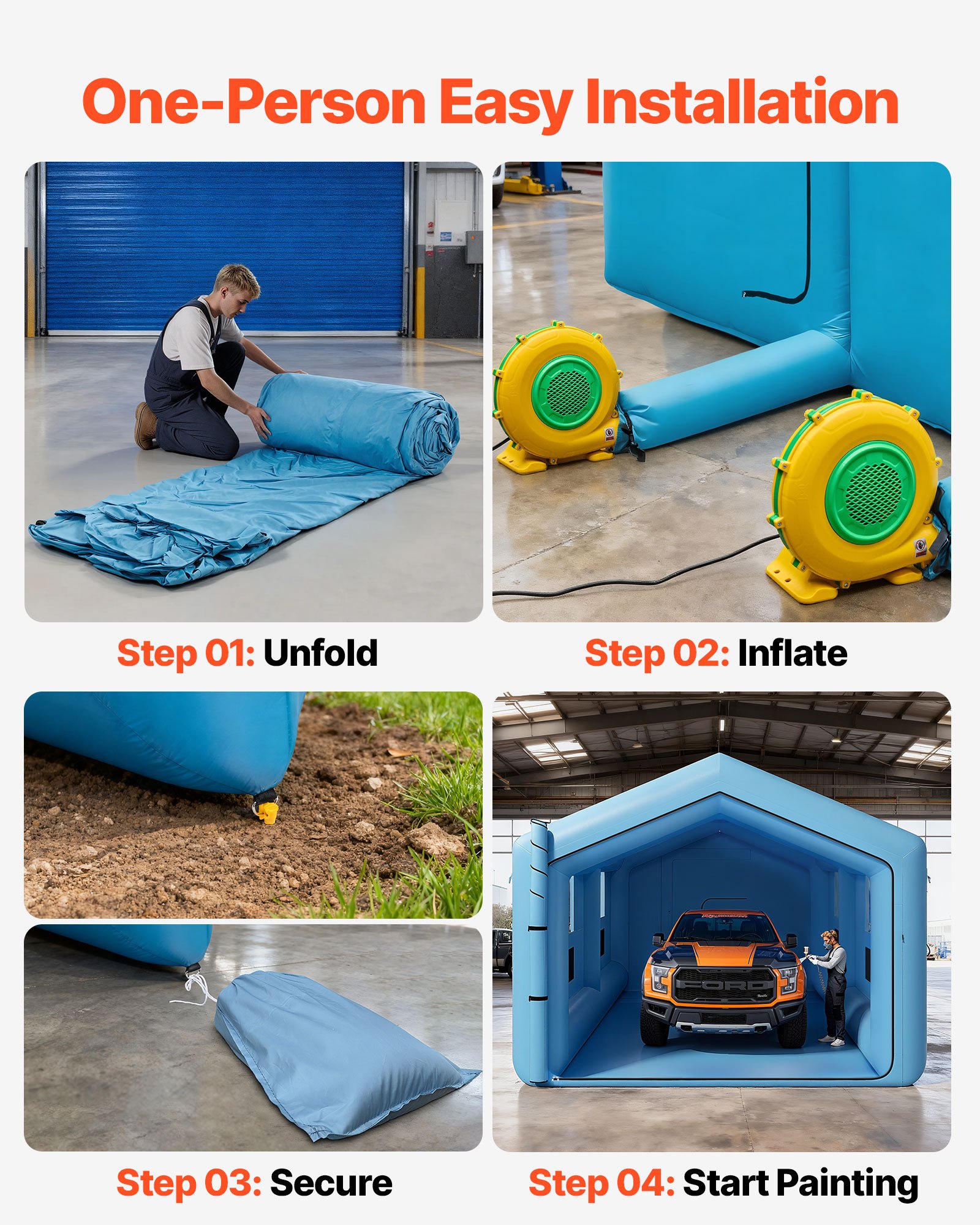 VEVOR Inflatable Paint Booth, 39.37 x 16.40 x 13.12 ft, Inflatable Spray Booth with 950W+1100W Blowers, Air Filter System, Triangular Roof, for Painting Car, Truck, Furniture, Automotive Sheet Metal