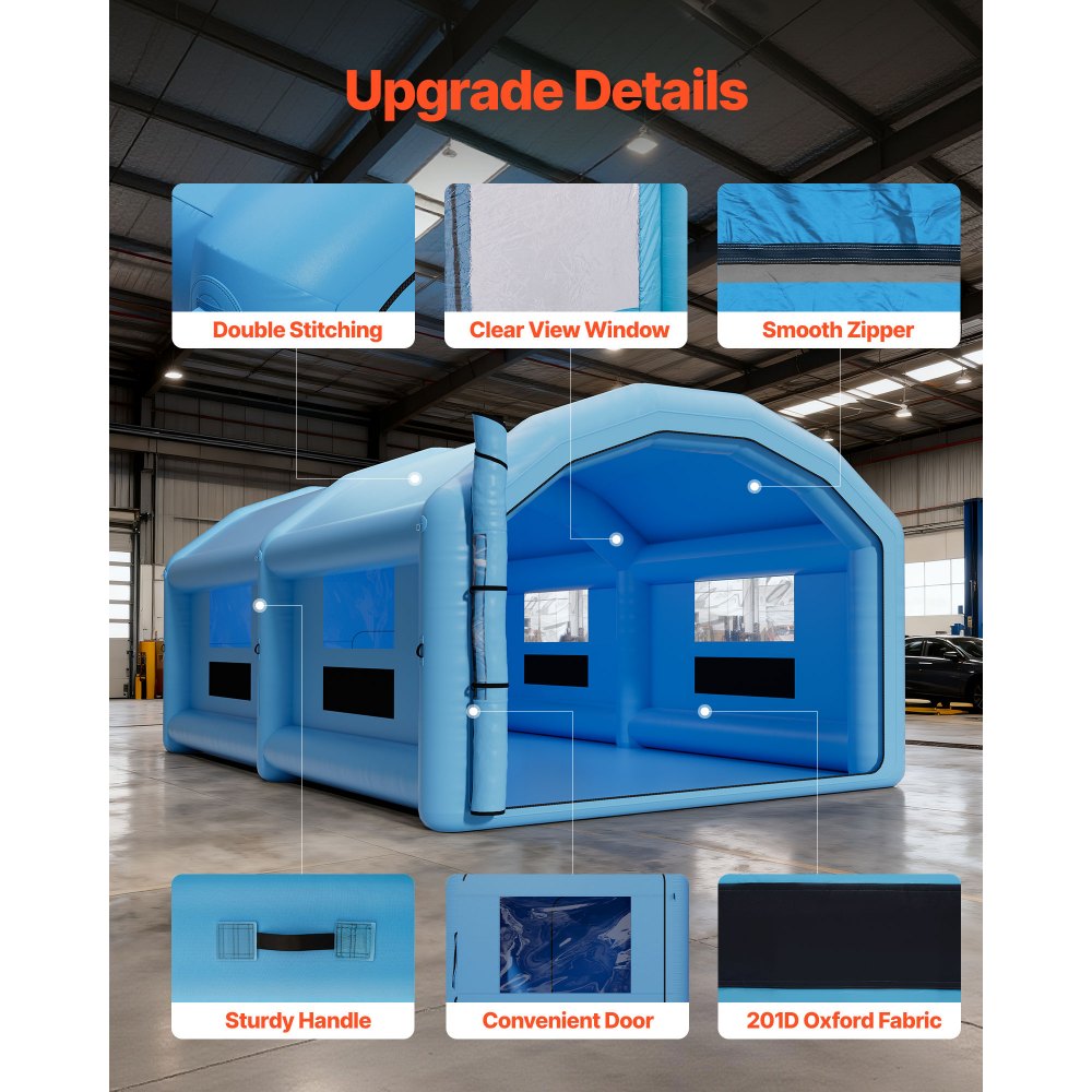 VEVOR Inflatable Paint Booth, 32.81 x 19.69 x 13.12 ft, Inflatable Spray Booth with 950W and 1100W Blowers and Air Filter System, Round Roof, for Painting Car, Truck, Furniture, Automotive Sheet Metal