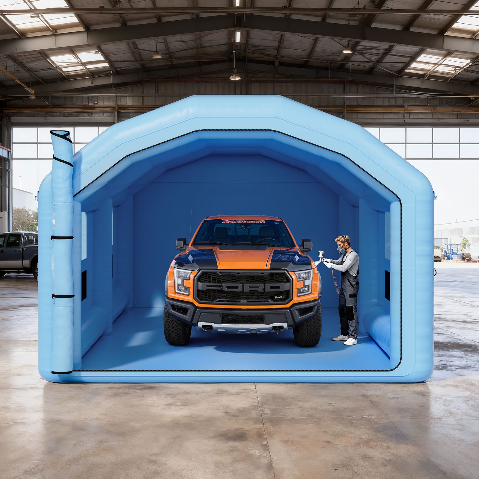 VEVOR Inflatable Paint Booth, 32.81 x 19.69 x 13.12 ft, Inflatable Spray Booth with 950W and 1100W Blowers and Air Filter System, Round Roof, for Painting Car, Truck, Furniture, Automotive Sheet Metal