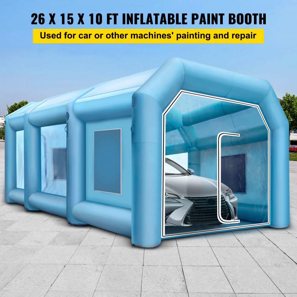 VEVOR Inflatable Tent, 26x15x10Ft Inflatable Spray Booth Tent, Inflatable Paint Booth Tent Car Paint Booth Giant Workstation 210D Oxford Fabric with 2 Blowers