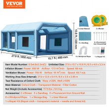 VEVOR Inflatable Paint Booth, 27.9 x 15.7 x 10.8 ft Inflatable Spray Booth, Portable Car Paint Booth for Small Truck, with 950W+750W Powerful Blowers and Air Filter System, Large Motorcycle, Midsize S