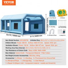 VEVOR Inflatable Paint Booth, 32.8 x 21 x 14.8 ft Inflatable Spray Booth, with 1100W+750W Powerful Blowers and Air Filter System, Portable Car Paint Booth for Large Truck, Large Van, Large Machinery