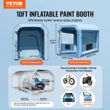 VEVOR Inflatable Paint Booth, 9.8 x 8.2 x 8.2 ft Inflatable Spray Booth, with 550W Powerful Blower and Air Filter System, Portable Car Paint Booth for Motorcycle, Bicycle, Small Furniture Painting