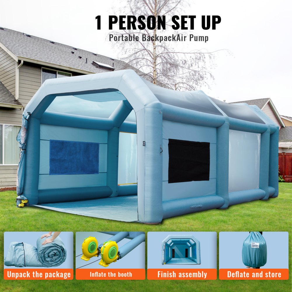 VEVOR 20x10x8ft Inflatable Paint Booth, Inflatable Spray Booth, High Powerful 480W+750W Blowers Spray Booth Tent, Car Paint Tent Air Filter System for Car Parking Tent Workstation Motorcycle Garage