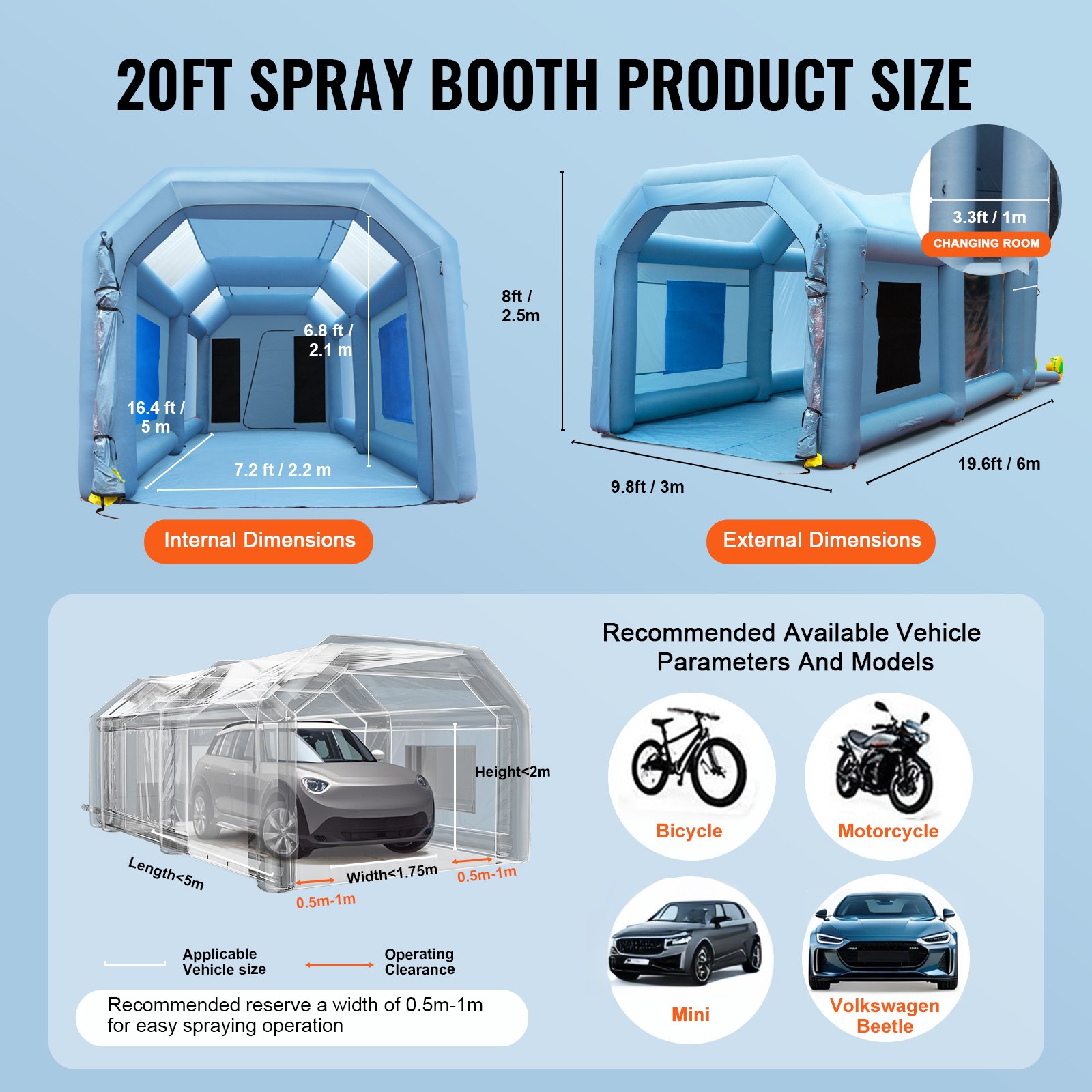 VEVOR 20x10x8ft Inflatable Paint Booth, Inflatable Spray Booth, High Powerful 480W+750W Blowers Spray Booth Tent, Car Paint Tent Air Filter System for Car Parking Tent Workstation Motorcycle Garage