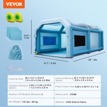 VEVOR Inflatable Spray Booth Car Paint Tent 26x15x11ft Filter System 2 Blowers