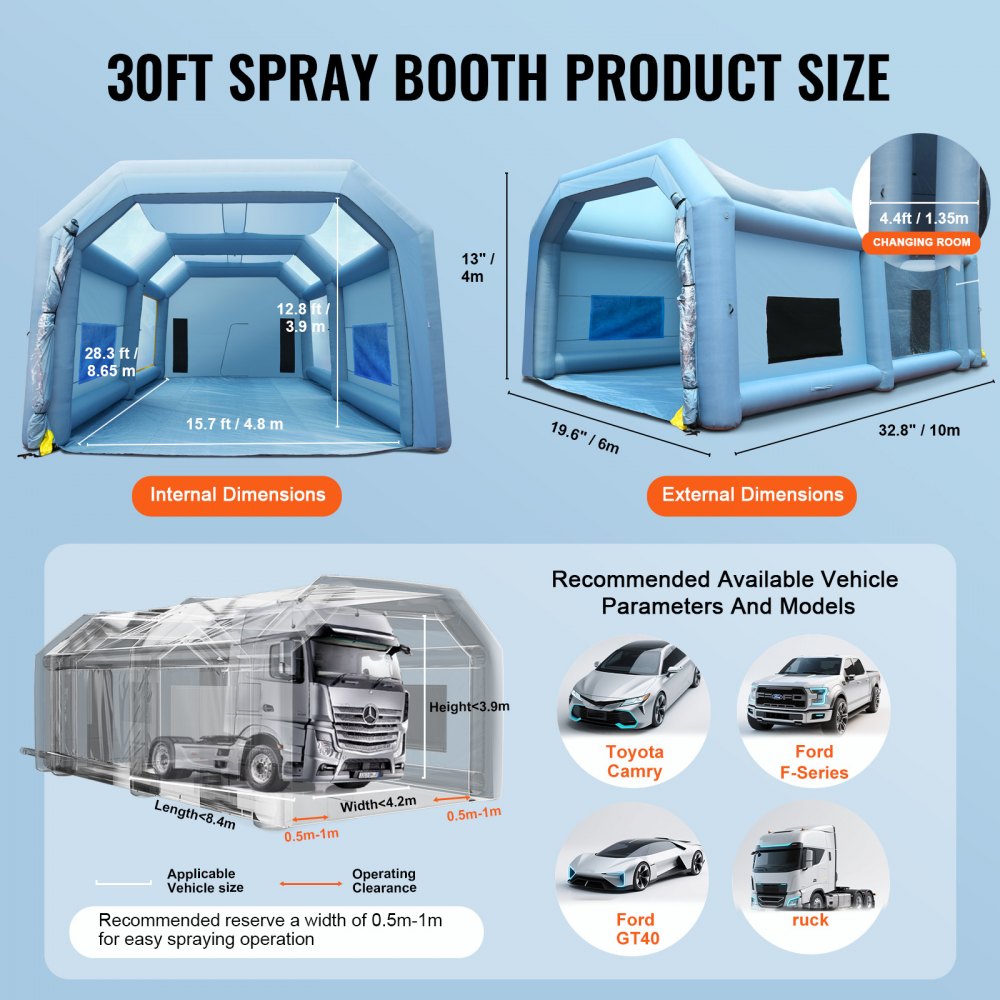 VEVOR Inflatable Paint Booth, 10x6x4m Inflatable Spray Booth, High Powerful 950W+1100W Blowers Spray Booth Tent, Car Paint Tent Air Filter System for Car Parking Tent Workstation Motorcycle Garage
