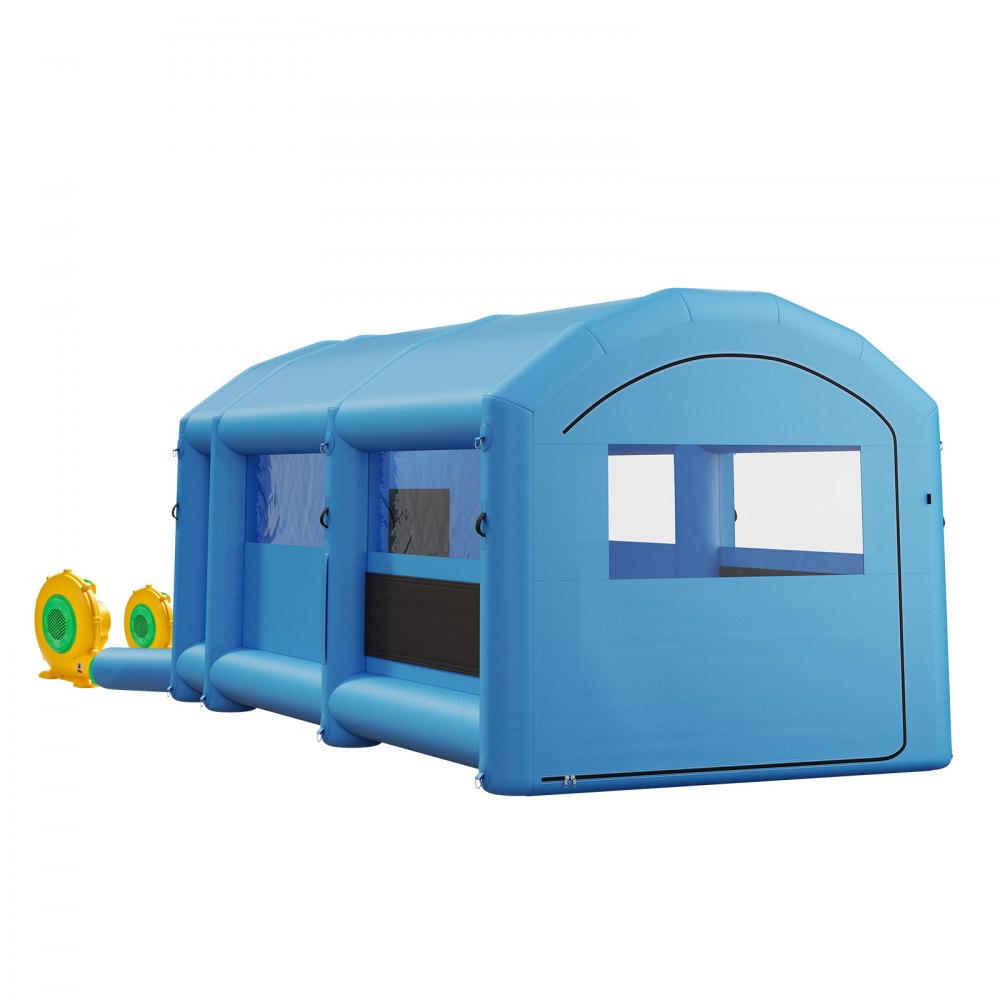 VEVOR Inflatable Paint Booth, 20 x 10 x 8 ft, Portable Spray Booth with 480W+750W Blowers, Large Filter Cotton, Changing Area, Arched Roof Painting Tent for Bike, Motorcycle, and Furniture, Blue