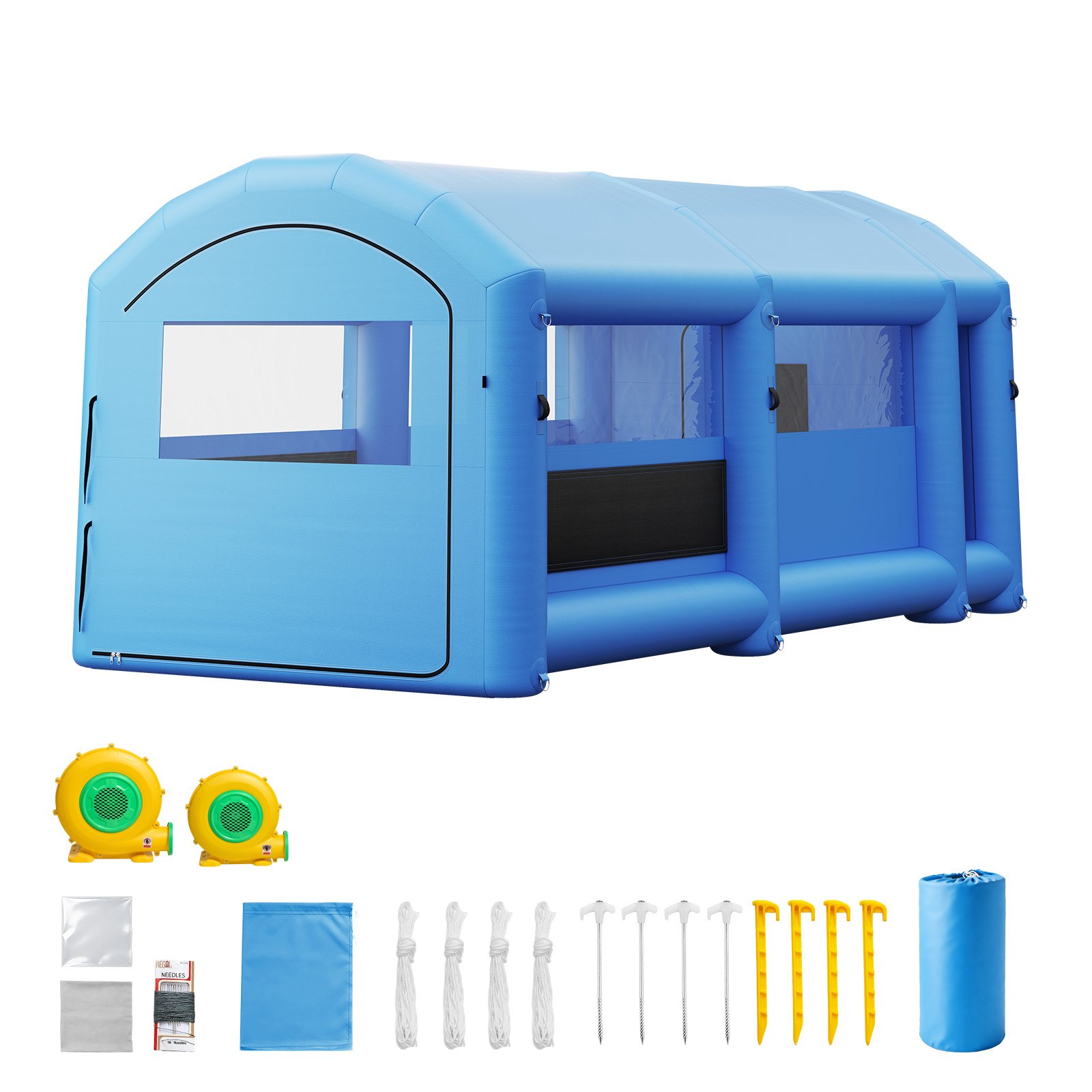 VEVOR Inflatable Paint Booth, 20 x 10 x 8 ft, Portable Spray Booth with 480W+750W Blowers, Large Filter Cotton, Changing Area, Arched Roof Painting Tent for Bike, Motorcycle, and Furniture, Blue