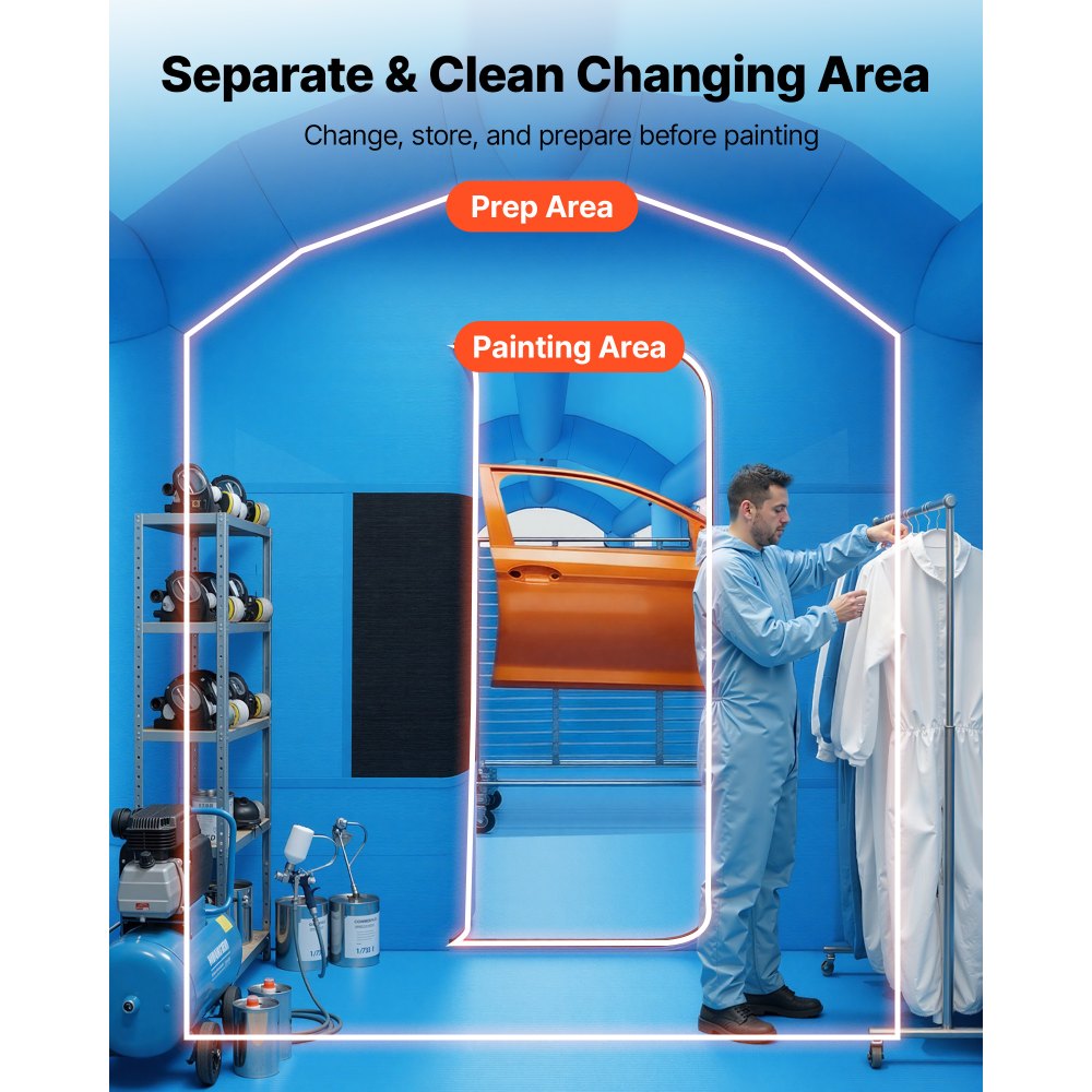 VEVOR Inflatable Paint Booth, 20 x 10 x 8 ft, Portable Spray Booth with 550W+750W Blowers, Large Filter Cotton, Changing Area, Arched Roof Painting Tent for Bike, Motorcycle, and Furniture, Blue