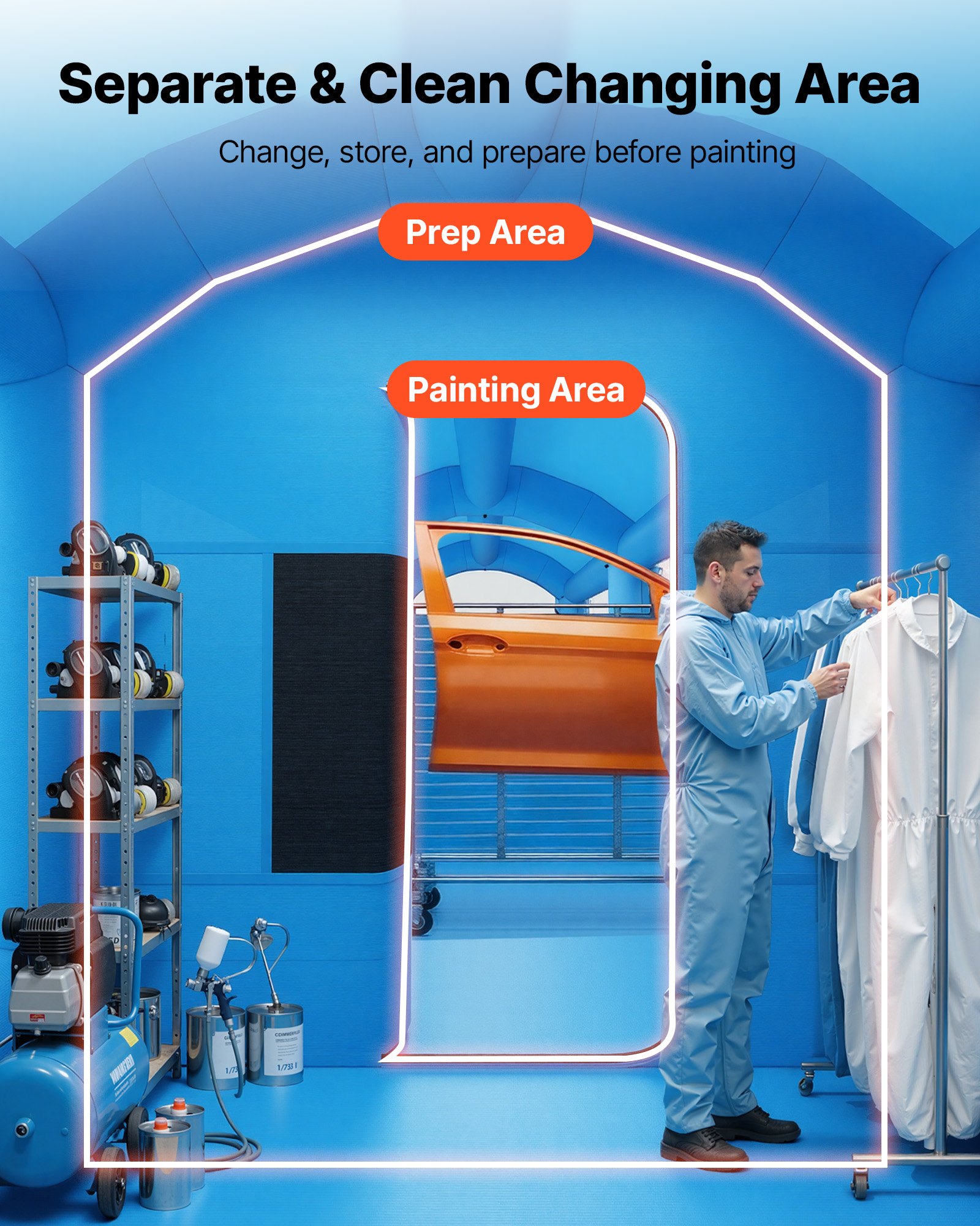 VEVOR Inflatable Paint Booth, 20 x 10 x 8 ft, Portable Spray Booth with 550W+750W Blowers, Large Filter Cotton, Changing Area, Arched Roof Painting Tent for Bike, Motorcycle, and Furniture, Blue