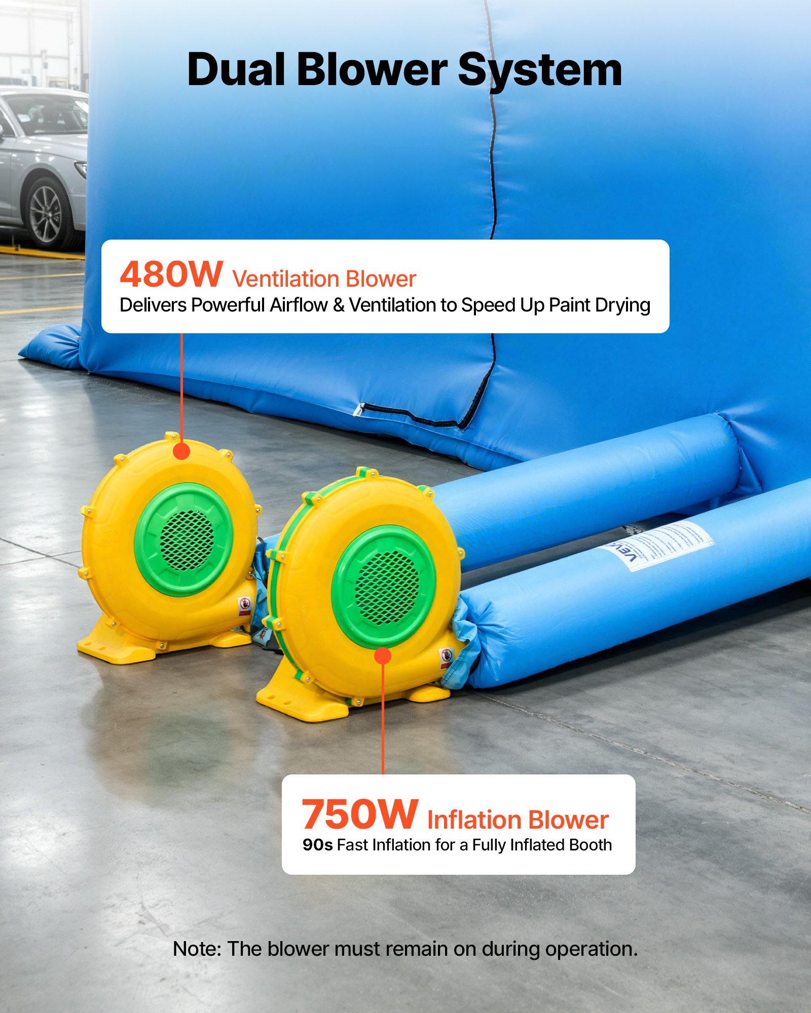 VEVOR Inflatable Paint Booth, 20 x 10 x 8 ft, Portable Spray Booth with 550W+750W Blowers, Large Filter Cotton, Changing Area, Arched Roof Painting Tent for Bike, Motorcycle, and Furniture, Blue