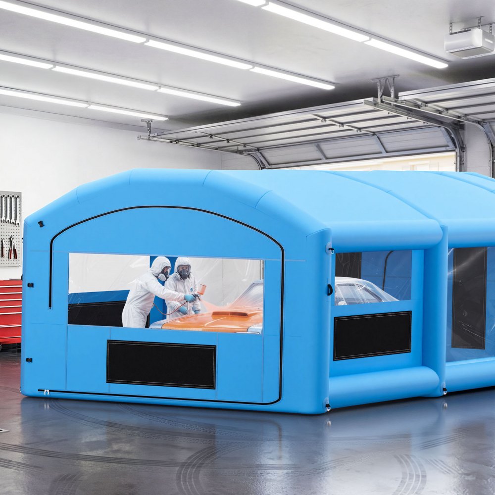 VEVOR Inflatable Paint Booth, 8.5 x 4.5 x 3 m, Portable Spray Booth with 750W+950W Blowers, Large Filter Cotton, Changing Area, Arched Roof Painting Tent for Mid-Size Pickup, Large Furniture, Blue