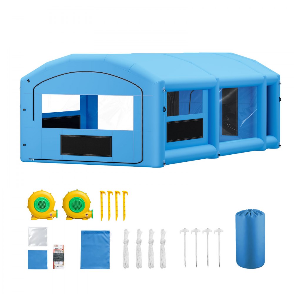 VEVOR Inflatable Paint Booth, 8.5 x 4.5 x 3 m, Portable Spray Booth with 750W+950W Blowers, Large Filter Cotton, Changing Area, Arched Roof Painting Tent for Mid-Size Pickup, Large Furniture, Blue