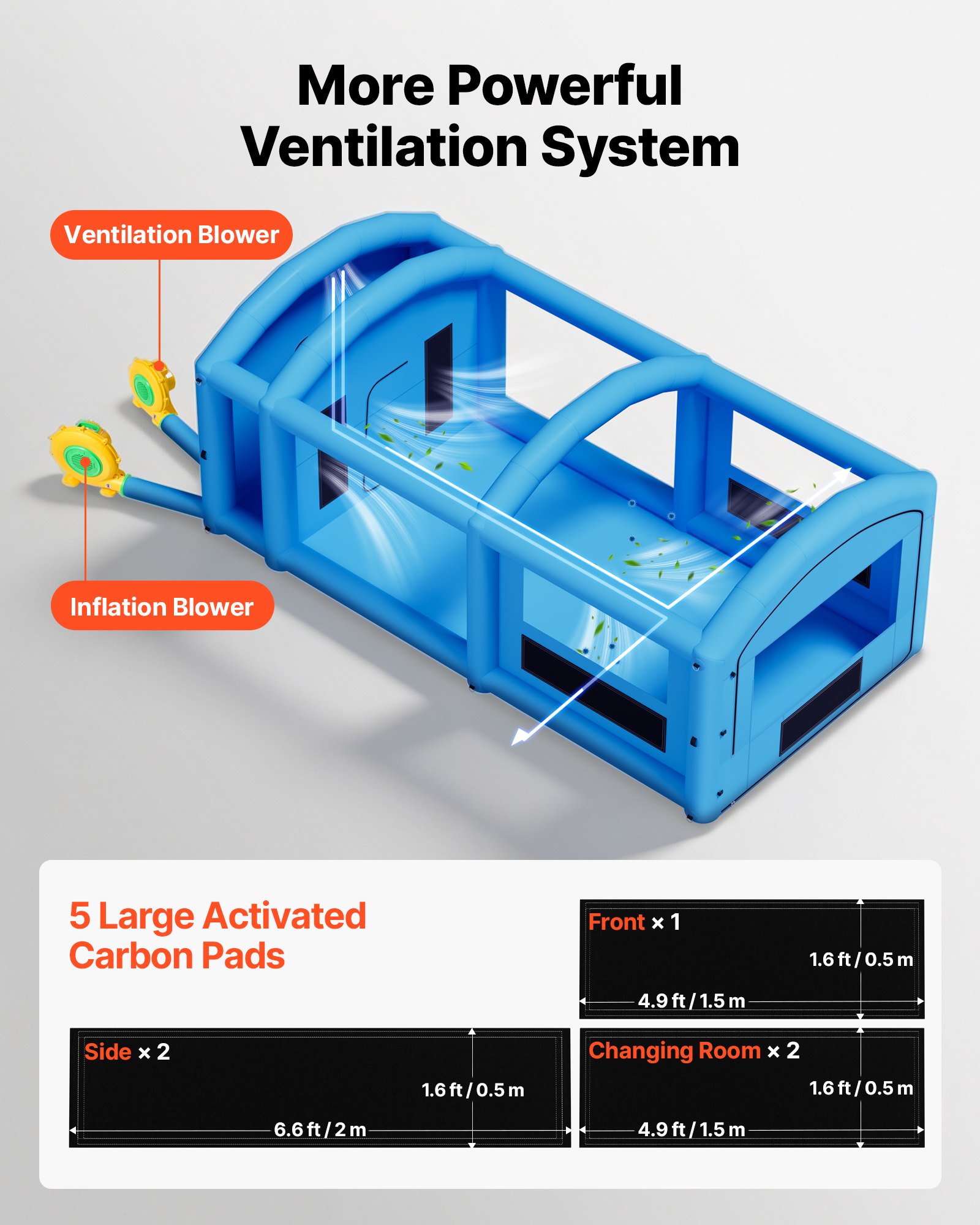 VEVOR Inflatable Paint Booth, 30 x 16 x 12 ft, Portable Spray Booth with 750W+950W Blowers, Large Filter Cotton, Changing Area, Arched Roof Painting Tent for Full-Size Pickup, Small Speedboat, Blue