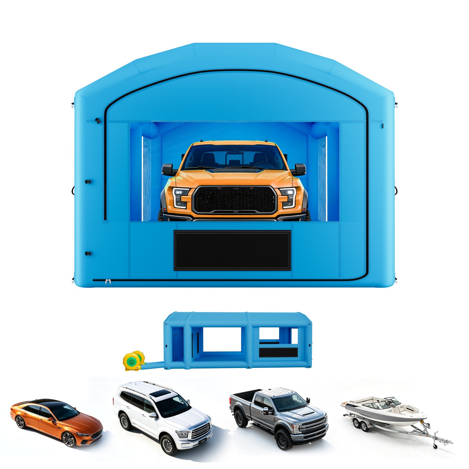 VEVOR Inflatable Paint Booth, 30 x 16 x 12 ft, Portable Spray Booth with 750W+950W Blowers, Large Filter Cotton, Changing Area, Arched Roof Painting Tent for Full-Size Pickup, Small Speedboat, Blue